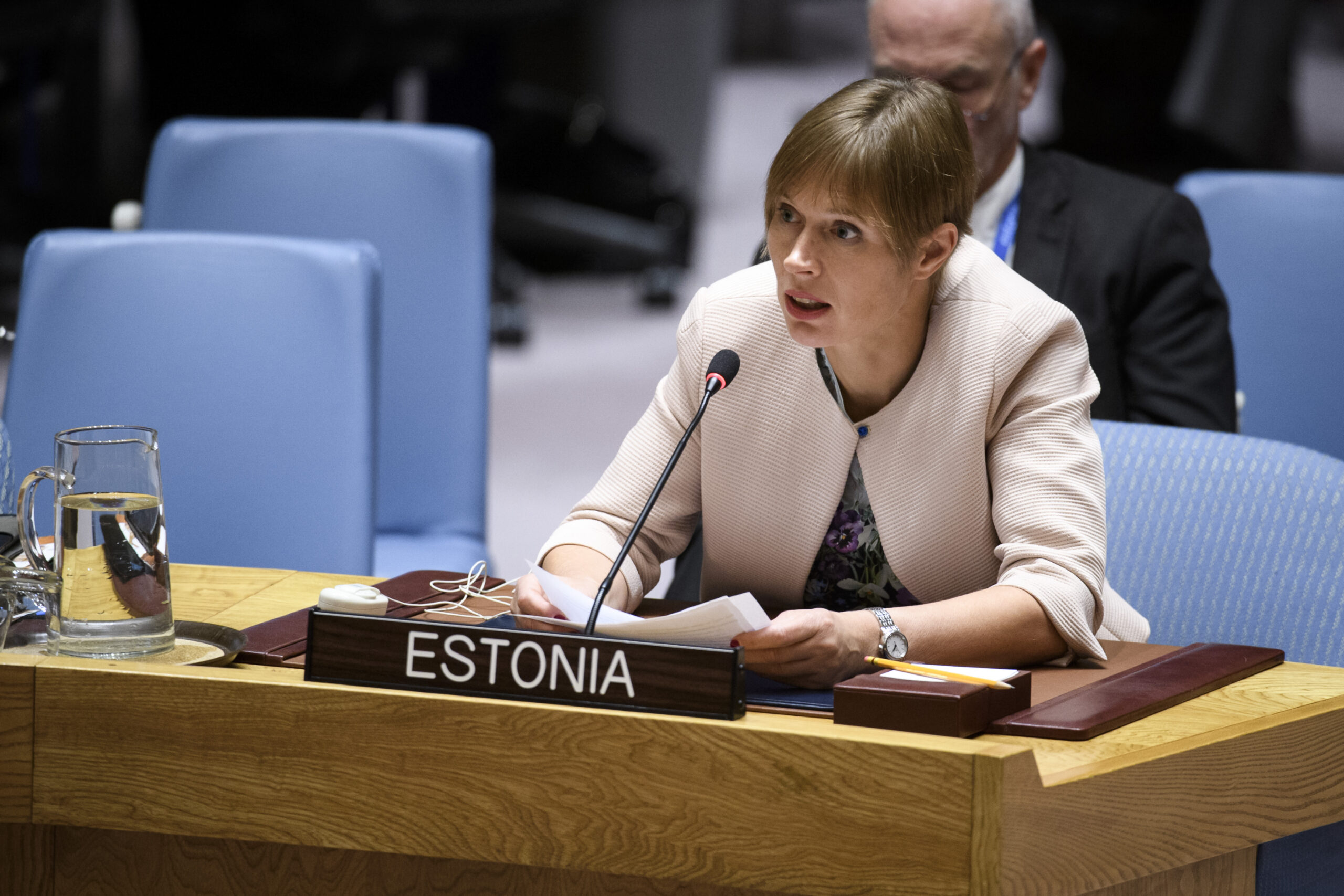 Kersti Kalijulaid, the President of the Republic of Estonia, is pictured addressing the UN Security Council during an open debate on reform of UN peacekeeping. UN Photo/Manuel Elias