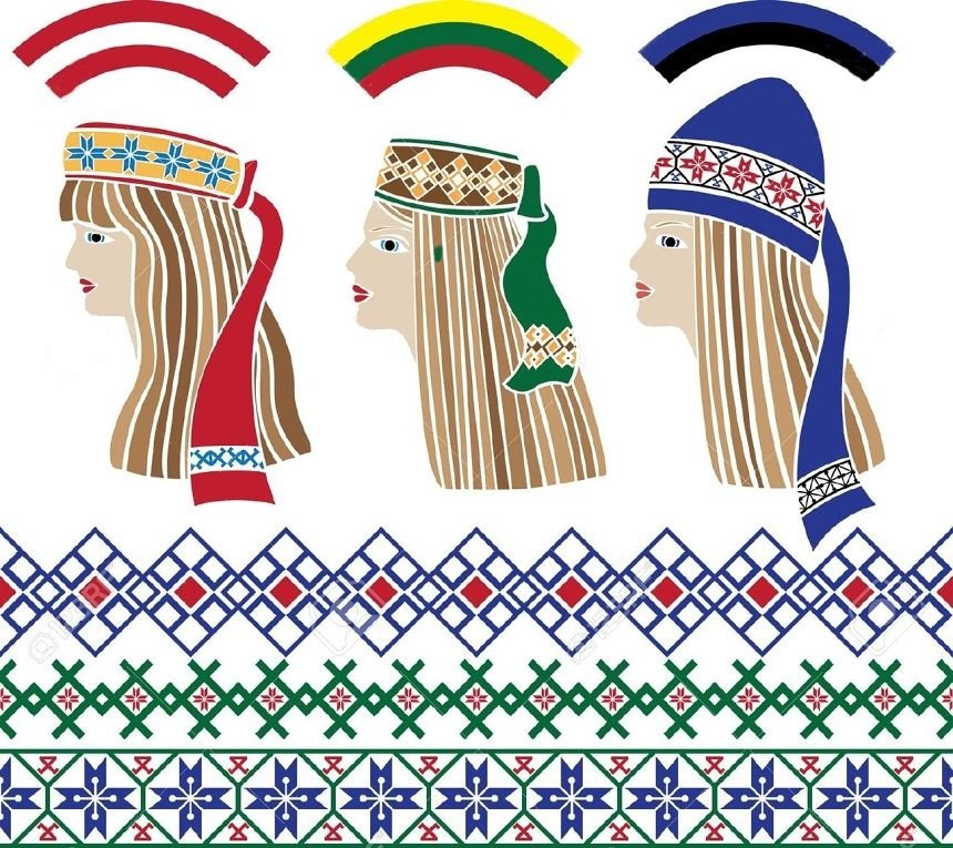 Baltic girls in national headdresses and patterns Lithuania, Latvia, Estonia